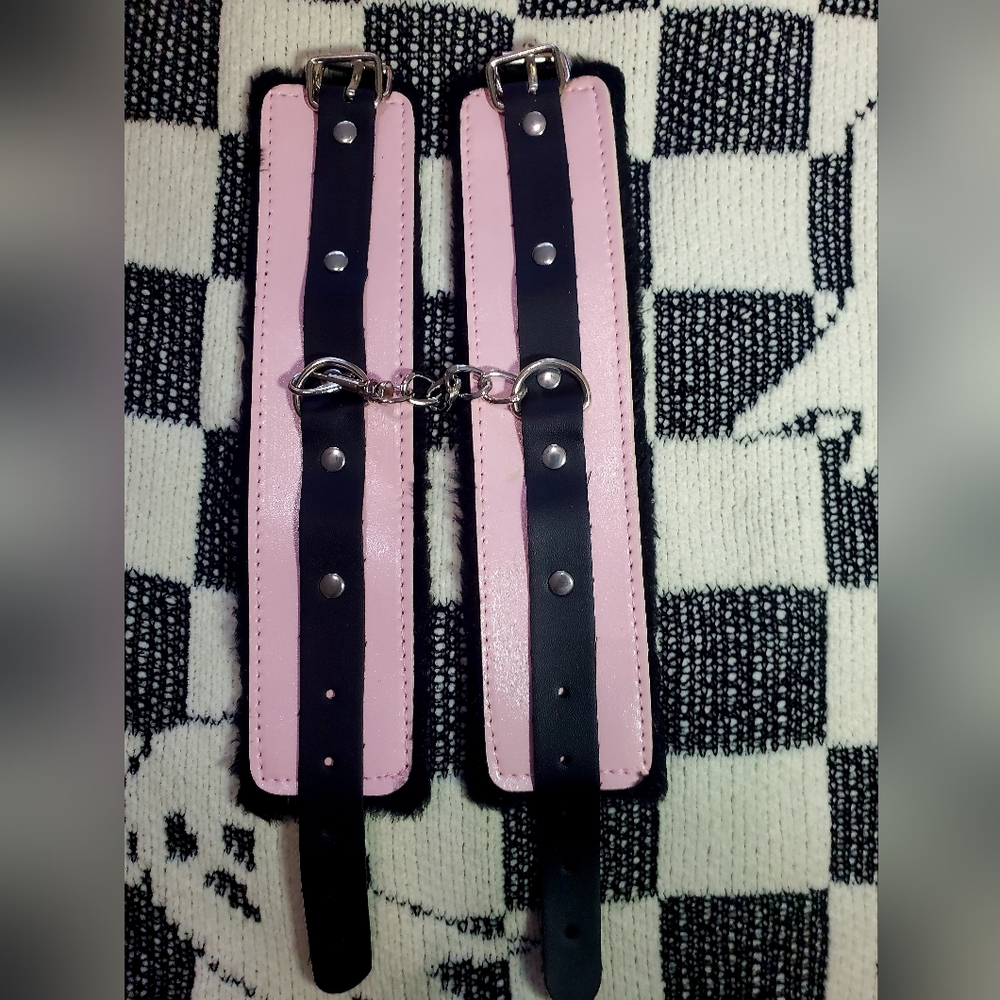 Pink and Black Faux Leather Playfull Cuffs